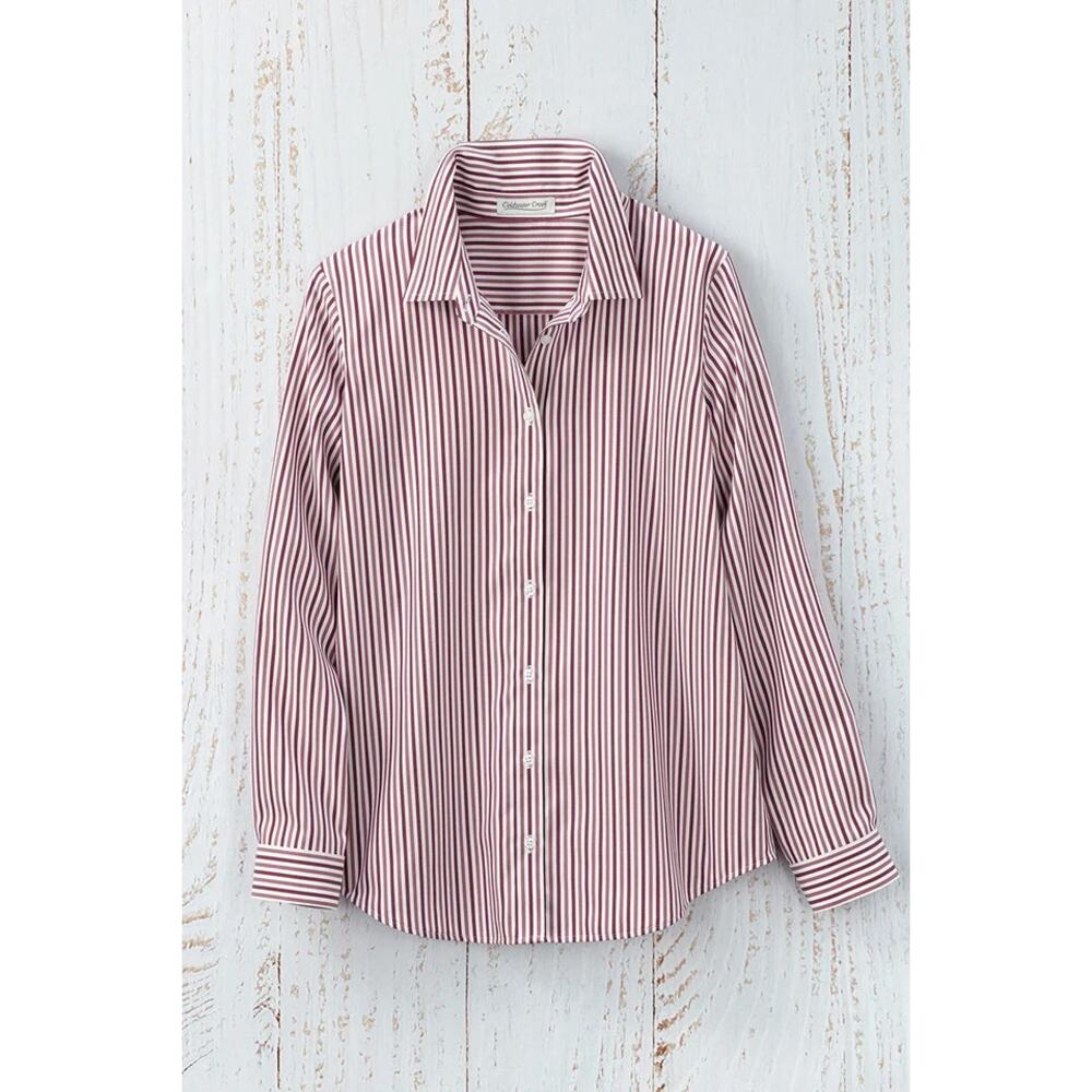 NWT Coldwater Creek Twin Stripe No-Iron Long-Sleeve Shirt Mulberry Multi 20W
